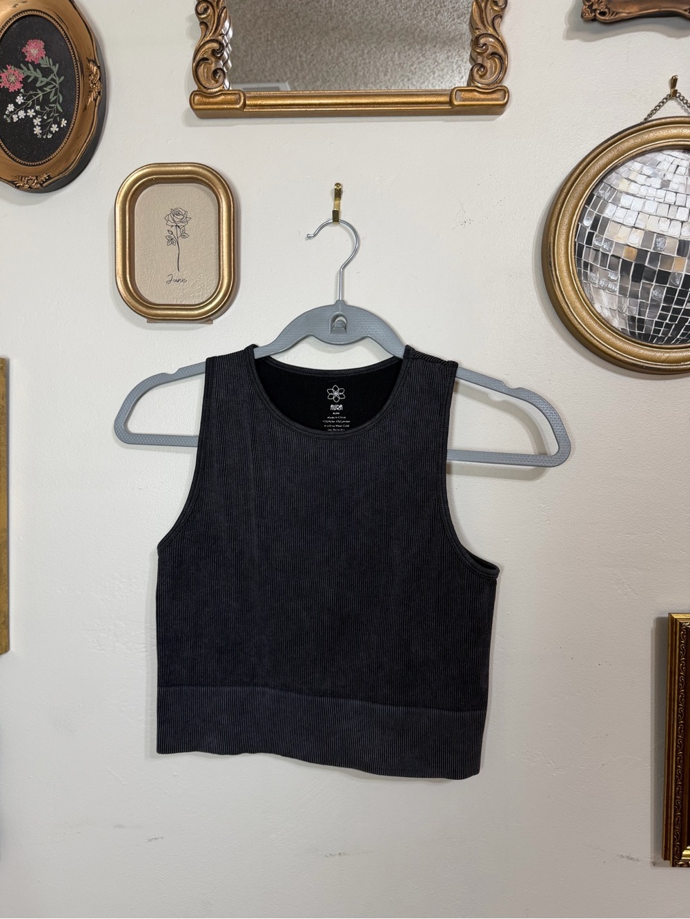 Aura Black Ribbed Crop Tank Top